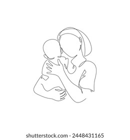 mom and kids continuos line design. parents continuos line hand illustration. vector lineart.