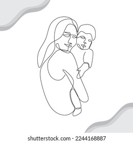 mom and kids continuous drawing single line art