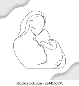 mom and kids continuous drawing single line art