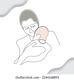 mom and kids continuous drawing single line art