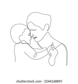 mom and kids continuous drawing single line art