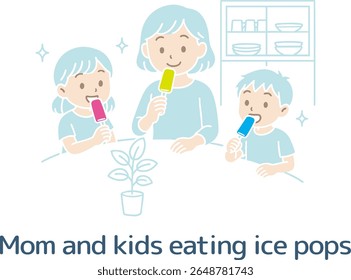 Mom and kids eating popsicles (no main lines)
