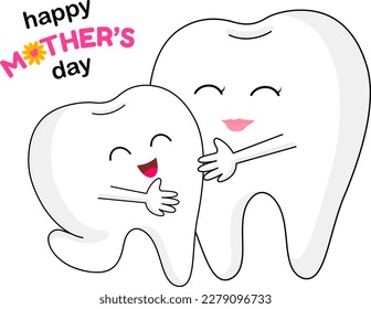 Mom and kids tooth character. Happy mother's day. Dental care concept. Vector illustration.