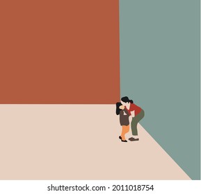 Mom kisses Cute little girl. Mother's day concept. Parent and child. Mom hugging her daughter with a lot of love and tenderness. Cartoon flat isolated vector design.