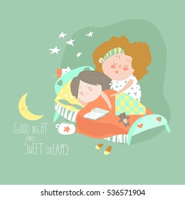 Mom kisses daughter at bedtime