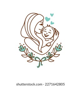 Mom kisses her baby. Motherhood. Happy children's day. Vector illustration.