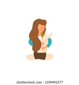 Mom with a large package of products is returning home. shopping online shopping. Healthy Eating Vector Flat Cartoon Illustration