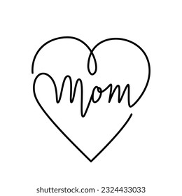 Mom lettering in the shape of a heart as a pendant design, a template for a postcard, mother's day or mom's birthday