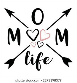 Mom life written modern calligraphy  Mother's Day gift brush lettering watercolour heart element  Poster  greeting card  t shirt print design  Vector illustration  vintage style 