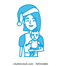 Mom with little baby christmas cartoon