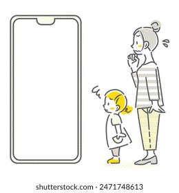 mom and little daughter looking at phone