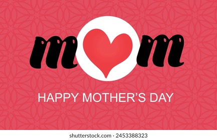 Mom logo. Best for Mother's Day event social media posts and greeting cards. on red pattern background. Love you mom happy mothers day greeting design. Vector Illustration, EPS File