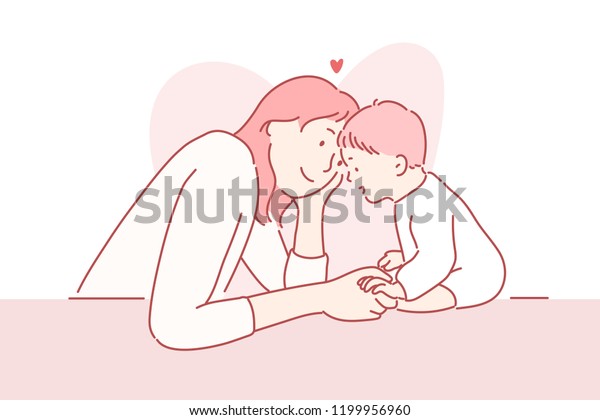 Maman Regarde Le Bebe Avec Amour Image Vectorielle De Stock Libre De Droits