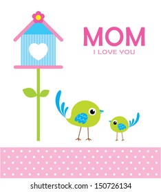 mom i love you card with little bird vector