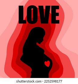 mom i love you vectoe art pregnant woman female lady shadow heart red family mother child baby wife 