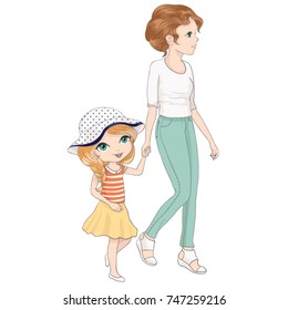 Mom love,Mother with kids flat vector illustrations.