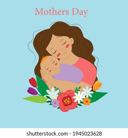Mom loves it. The mother gently hugs her child. Flowers. On a soft background.Happiness