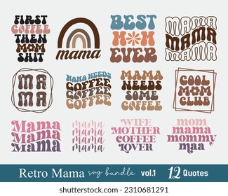 Mom Mama Mommy Quotes Collection Set Retro Pink Typographic Boho Art Bundle on White Background