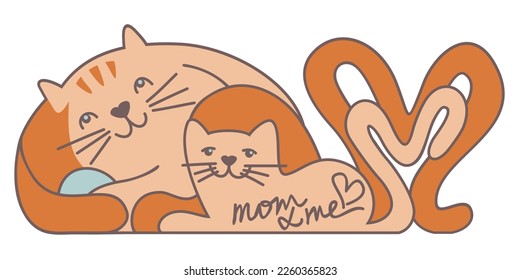 Mom and me. Two red cats, mom and kid. Vector isolated illustration.