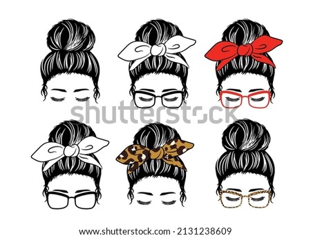 Mom with a Messy Bun, Mom lifestyle, Women face silhouette with hair bun and bandana bow bundle