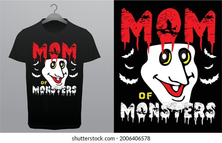 Mom of Monsters  Halloween T-Shirt Design Template, Branding T-Shirt Royalty Free Halloween Design Vector Tess.