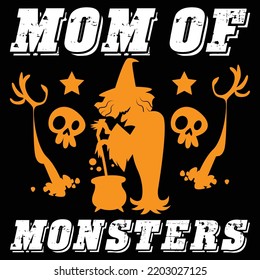 Mom of monsters  Happy Halloween shirt print template, Pumpkin Fall Witches Halloween Costume shirt design