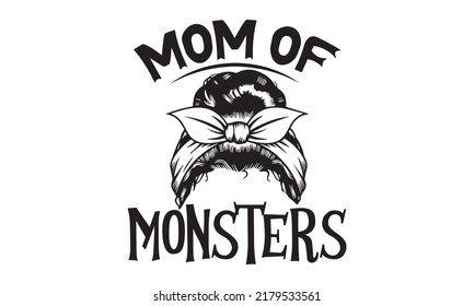 Mom of monsters-Halloween Svg, T-Shirt Design, vector Illustration isolated on white background, Handwritten script for holiday party celebration