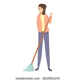 Mom mop cleaning icon cartoon vector. Woman housewife. Housework clean