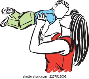 mom mother and happy kissing baby together motherhood tenderness love concept vector illustration
