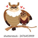 Mom mother owl and child bird concept. Vector flat graphic design illustration