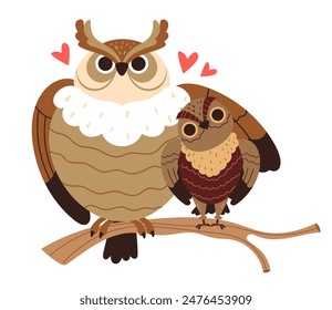 Mom mother owl and child bird concept. Vector flat graphic design illustration