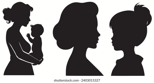 Mom outlines and symbols dark level variety basic exquisite white foundation Mom vector and silhouette icon.