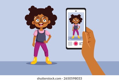 
Mom Photographing her Cute Daughter Outfit Vector Cartoon Illustration. Mother encouraging her little girl to become online influencer star
