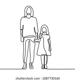 mom play with daughter oneline continuous single line art