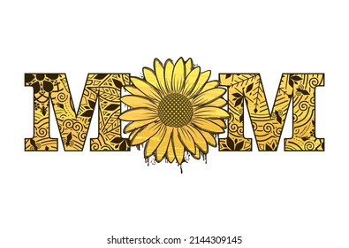 mom quote typography with sunflower t shirt design