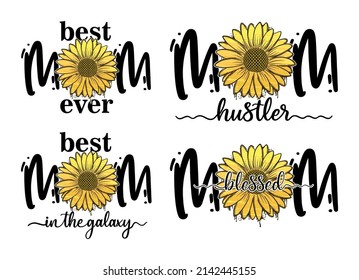 mom quotes with sunflower t shirt design graphic vector 