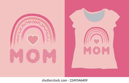 Mom Rainbow Sublimation Design Template. Sublimation T-shirt Design Illustration. Mother's Day Sublimation Design Vector