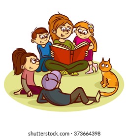 Mom reading a book for children