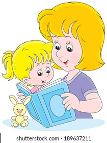 Mom reading a book to her infant daughter