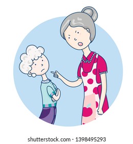 Mom scolds her son, relationships with parents, emotional scene. The generation of the current parents is prone to hyperstarting. Vector cartoon illustration