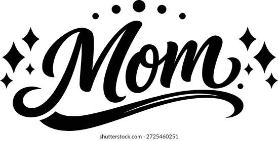 Tipografía de guion de mamá con destellos – Diseño de Vector para el Día de la Madre