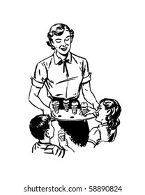 Mom Serving Ice Cream - Retro Clip Art