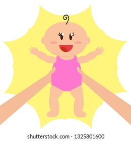 Mom shakes her little daughter in her arms. Vector illustration.