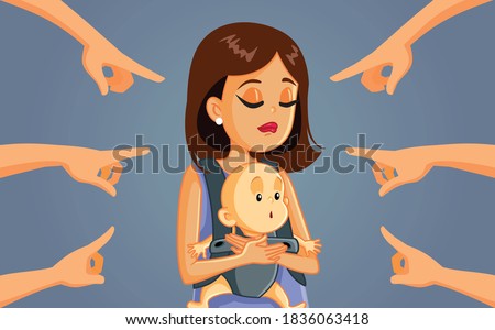 Mom Shaming Concept Vector Cartoon Illustration. Mother being criticized by society for her decision in raising child
