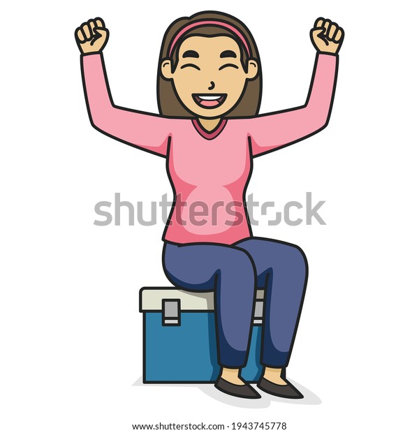 Mom Sit on an Ice Box\
and Feeling Happy. Character. Children Book Illustration. Vector\
Illustration
