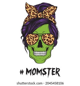 Mom Skull Momster Halloween with Leopard Print Hair Band Collection