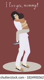 Mom and small boy. Happy Mothers Day concept. Mother holds her son. Vector illustration