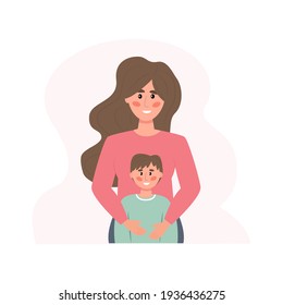 mom and son concept. Mom hugs her son. Cute characters for blogs, tutorials, brochures, school stands, psychological tests, etc. Vector illustration in a flat style.