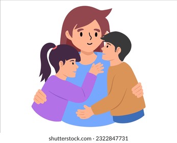 Mom with Son and Daughter or avatar icon illustration