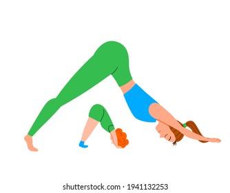 Mamá y su hijo hacen yoga, haciendo que el perro se enfrente.